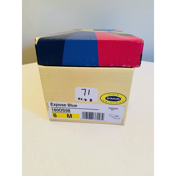 Dr Scholls Women Size 8 M Wood Exercise Clog Sandal Blue Vinyl Slide Shoe New - Picture 2 of 12